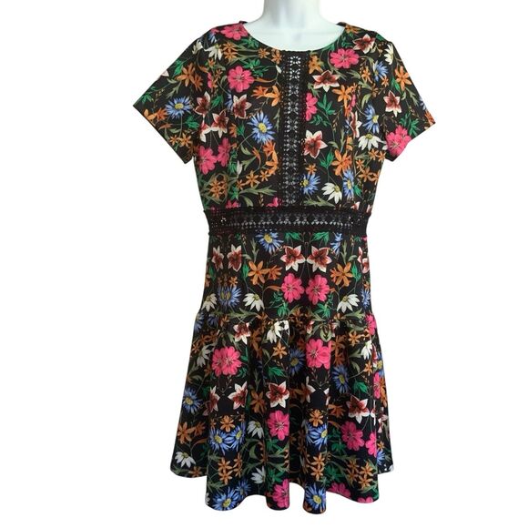Alexia Admor Lace Trim Fit And Flare Floral Short Sleeve Dress Size 12 - Picture 15 of 15